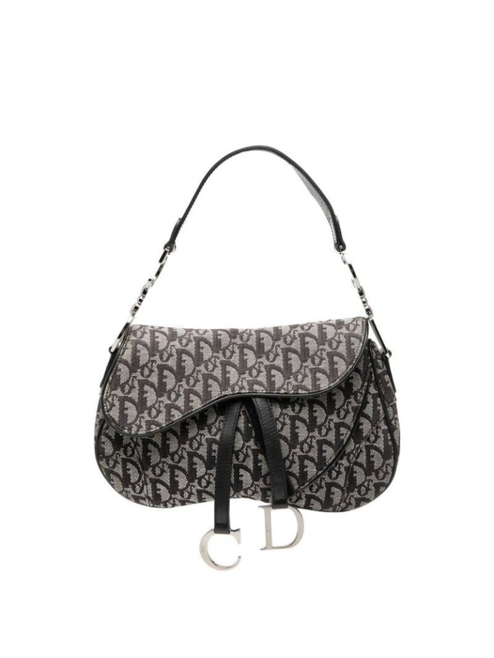 Dior Trotter Saddle Handbag Shoulder Black Gray Canvas Leather - Picture 1 of 6